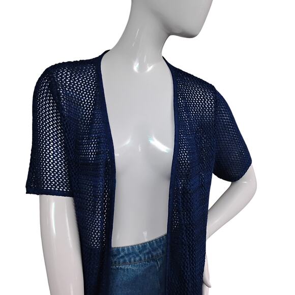 Christopher & Banks Open Knit Cardigan Size Small Blue Short Sleeve - Picture 3 of 8